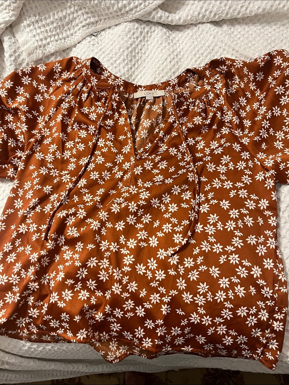 LOFT Rust Brown Floral Tie-Front Blouse
